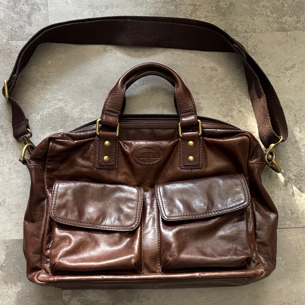 Fossil Dark Brown Leather Messenger Bag